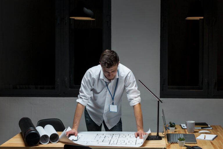 front-view-entrepreneur-working-remotely-night